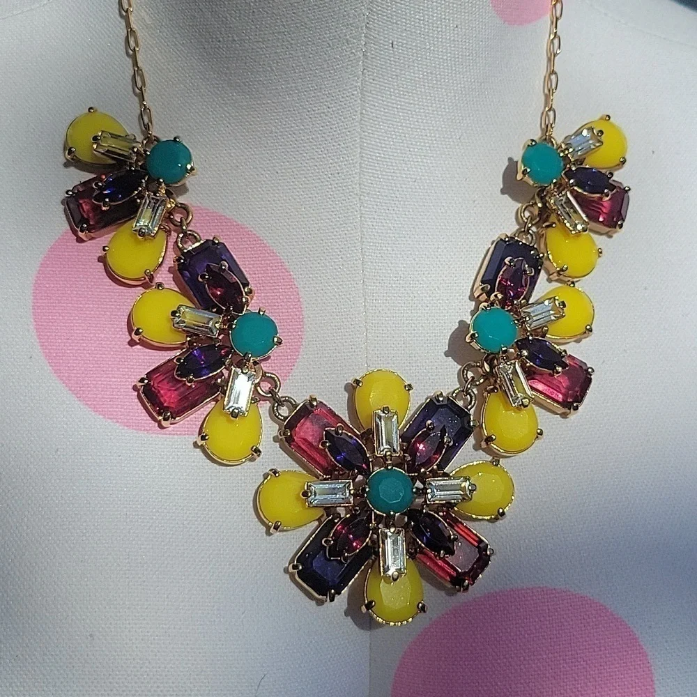Kate Spade Kladiscope Jeweled Rhinestone Flower Statement Gold Necklace Bib
